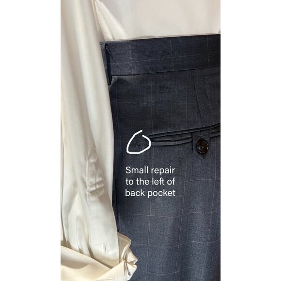 Vintage Burberry Suit 43L 36x32 Slate Blue Plaid Super 100s Designer Luxury - Picture 16 of 16